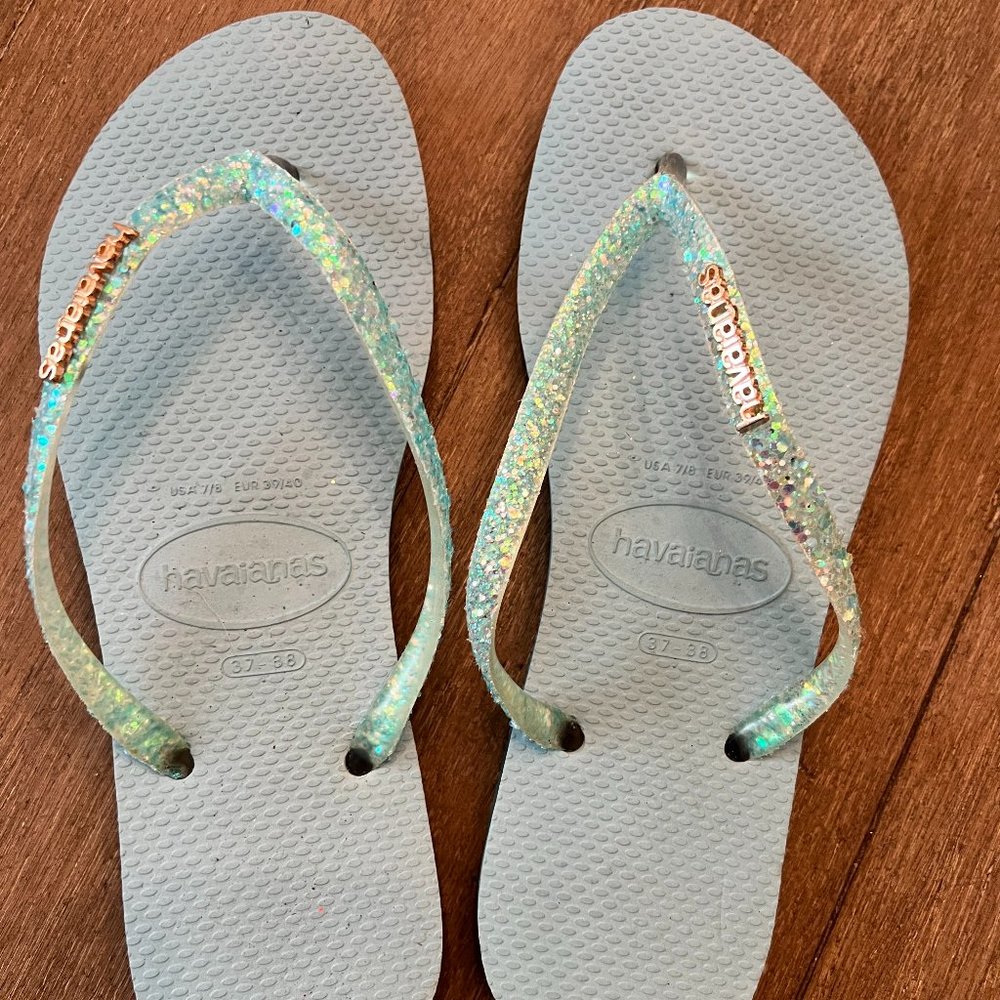Havaianas Women's Blue Confetti Glitter Flip Flop Sandal Size 7/8